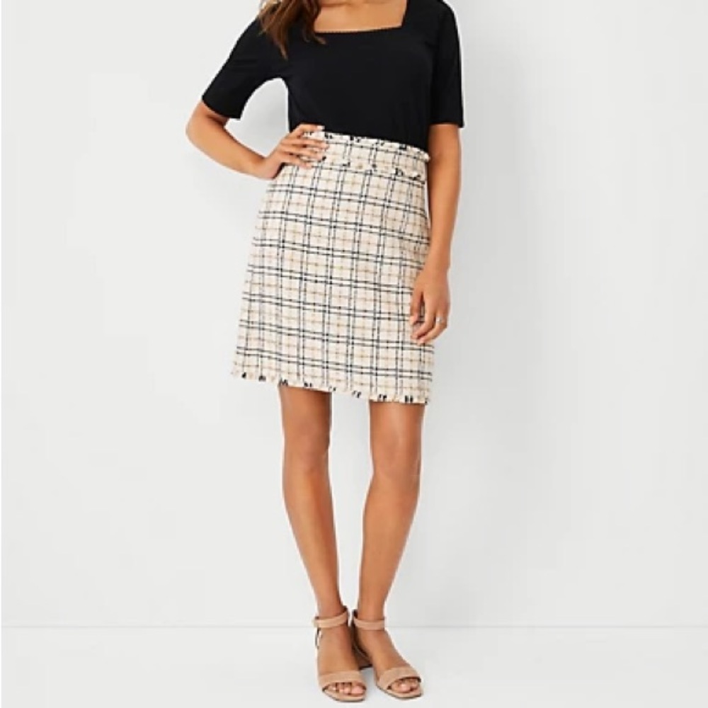 Any Taylor Fringe Tweed A-Line Skirt
